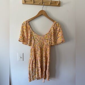 Billabong Floral Mini Dress in Yellow and Pink take a chance dress